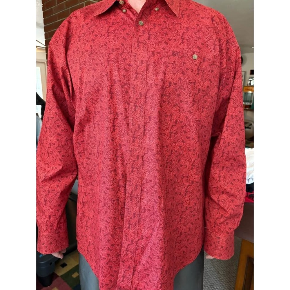 Dress Shirt, Wrangler XXL Mens Red Paisley Print Long Sleeve Western Button Down
